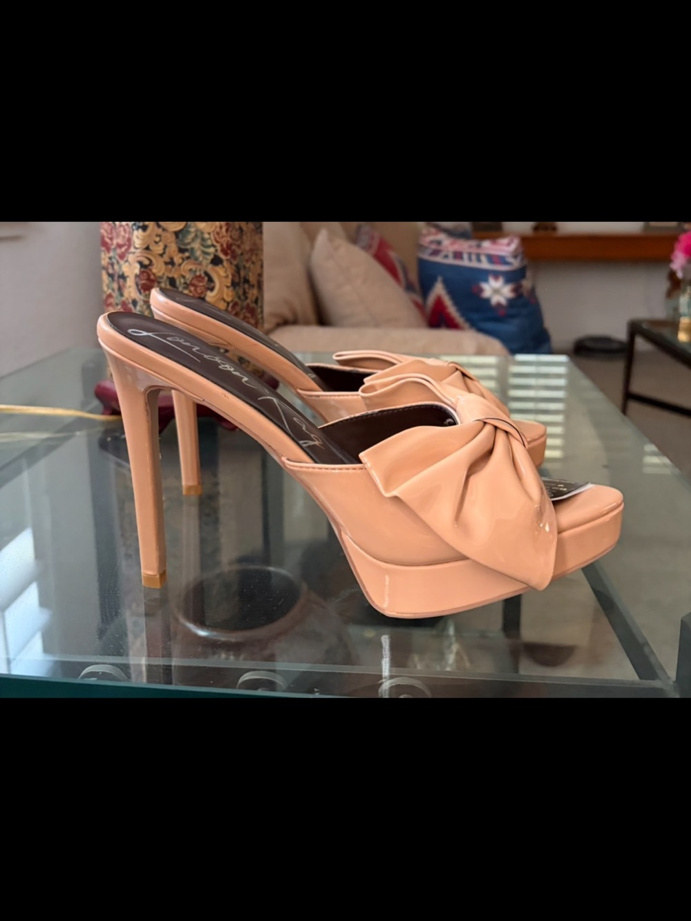 London Rag Patent Bow Slip-On Mule in Tan